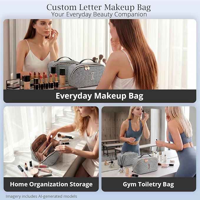 Personalized Gift Travel Makeup Bag: Initial Makeup Organizer Bag for Women | 3-in-1 Custom Make up Bag Set - Vegan Leather Travel Cosmetic Bag - Luxury Gift for Women – Birthday, Anniversary, Graduation - Image 9