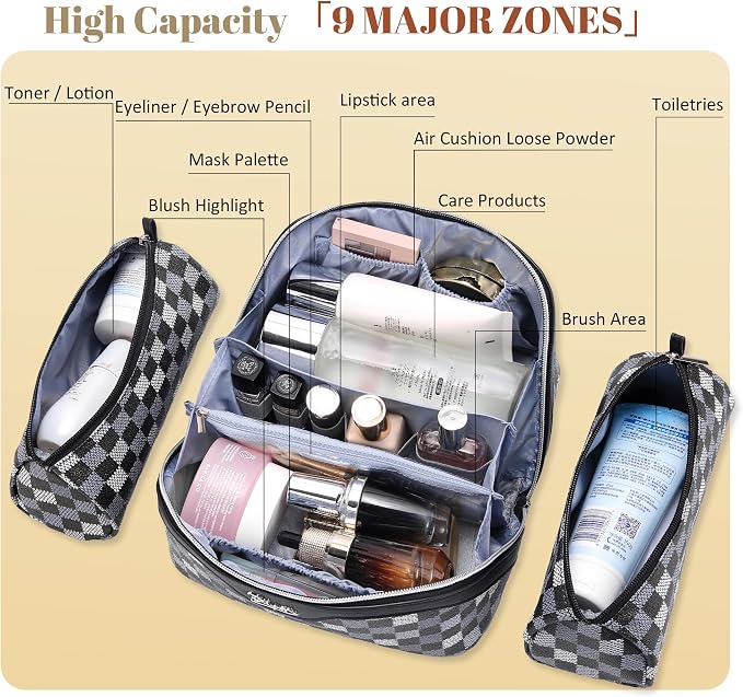 BOYATU Travel Makeup Bag Organizer Cosmetic Bag: 3 Pcs Set Make up Bags for Women with Handle - Waterproof Vegan Leather Toiletry Bag (01-H-Black) - Image 2