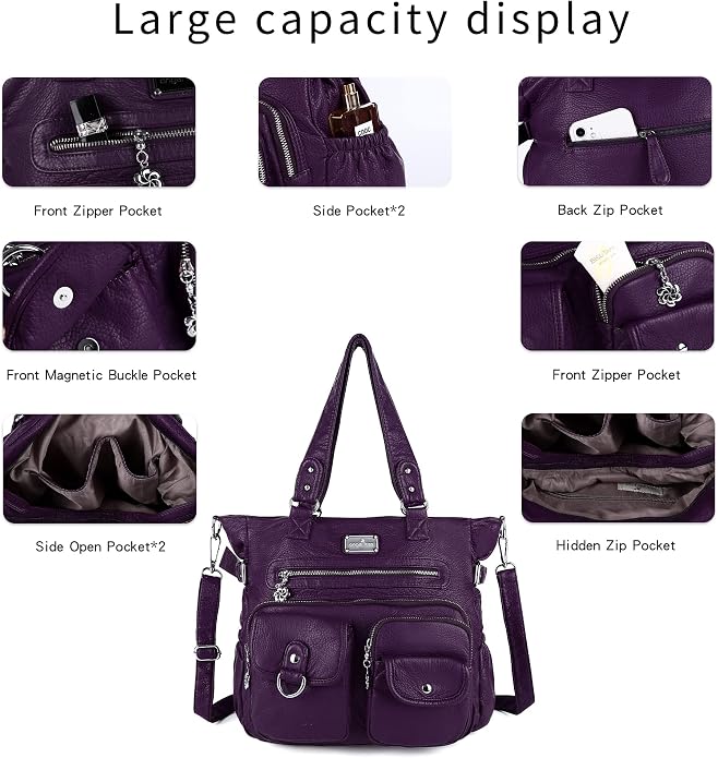 Angelkiss Purses Handbags for Women PU Tote Satchel Bags for Women Pockets Shoulder Bags… | PU - Image 6