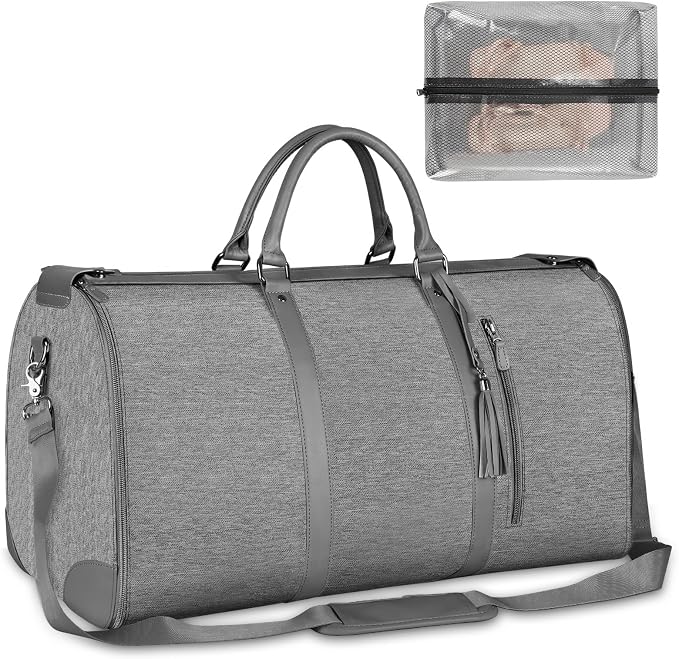 Ytonet Garment Duffle Bags for Travel, Convertible Carry on Garment Bag with Shoe Pouch, Water Resistant Duffle Bag for Women with Shoulder Strap, 2 in 1 Hanging Suitcase Suit Travel Bags, Grey by YTONET