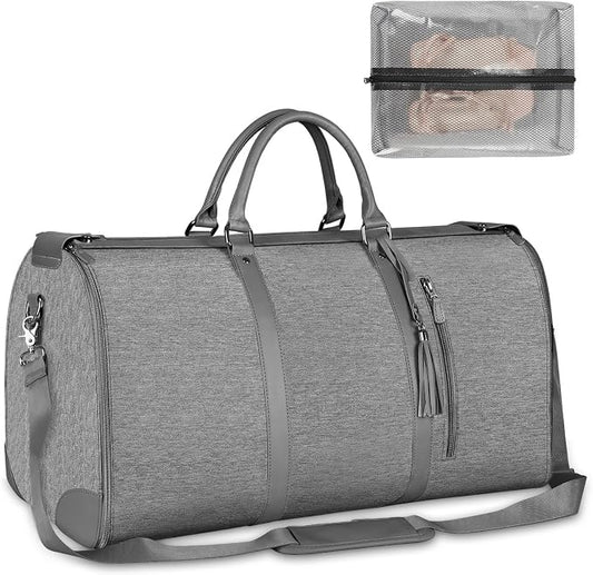 Ytonet Garment Duffle Bags for Travel, Convertible Carry on Garment Bag with Shoe Pouch, Water Resistant Duffle Bag for Women with Shoulder Strap, 2 in 1 Hanging Suitcase Suit Travel Bags, Grey by YTONET