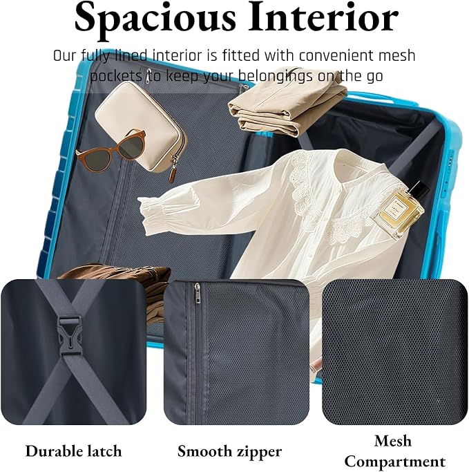 3-Piece Luggage Set 20/24/28’’ Hard-shell with 360° Spinner Wheels, Gradient Color Suitcase with Combination Lock, Lightweight PC Material, (Navy+ Light Blue) - Image 5