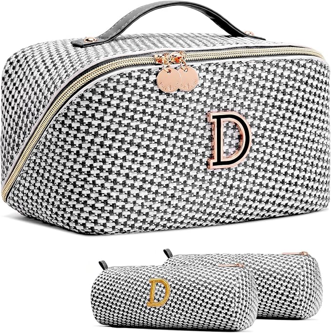 Personalized Gift Travel Makeup Bag: Initial Makeup Organizer Bag for Women | 3-in-1 Custom Make up Bag Set - Vegan Leather Travel Cosmetic Bag - Luxury Gift for Women – Birthday, Anniversary, Graduation by Unknown