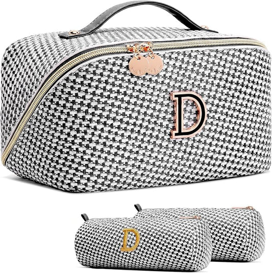 Personalized Gift Travel Makeup Bag: Initial Makeup Organizer Bag for Women | 3-in-1 Custom Make up Bag Set - Vegan Leather Travel Cosmetic Bag - Luxury Gift for Women – Birthday, Anniversary, Graduation by Unknown