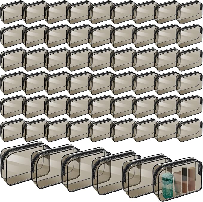 60 Pcs Clear Makeup Bags Bulk Travel Toiletry Bag 7 x 5.5 x 1.6 Inch PVC Zipper Pouch Waterproof Plastic Cosmetic Case Portable Organizer for Women Summer Bathroom (Dark Black) by Cunno