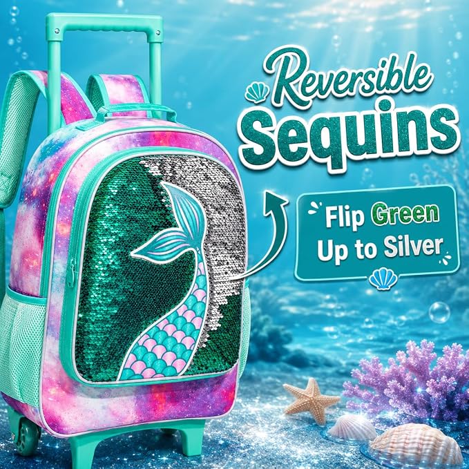 AGSDON 3PCS Rolling Backpack for Girls Boys, Kids Roller Wheels Bookbag, Wheeled School Bag with Lunch Bag - Image 3