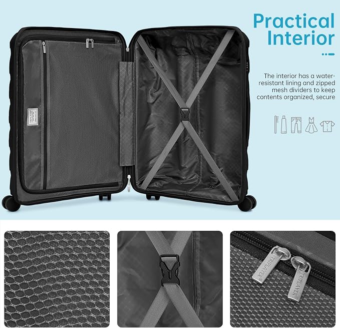 Carry On Luggage 22x14x9 Airline Approved, 22 Inch PP Hardshell Luggage Carry-on Suitcase with Spinner Wheels, Carry On Suitcase Set for Women (Black) - Image 5