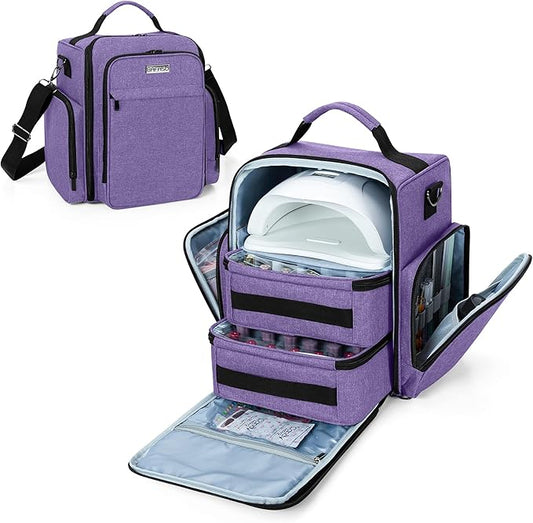 BAFASO Nail Polish Organizer Holds 48 Bottles (15ml - 0.5 fl.oz) and a Nail Lamp, Large Nail Polish Case with 2 Removable Pouches and Multiple Storage Sections (Patented Design), Purple | Fits for15ml - 0.5 fl.oz, Nail Polish Case with 2 Removable Pouc... by BAFASO