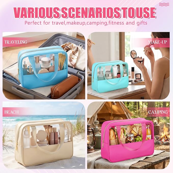 Hillban 8 Pcs Translucent Makeup Bags for Travel Bridesmaid Bag Large Clear Travel Bags with Handle Bulk Preppy Waterproof Toiletry Bag Summer Party Favor Gifts for Letter DIY 12 x 3.54 x 7.8 Inches - Image 7