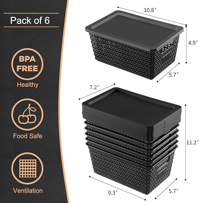Storage Bins with Lids | Plastic Storage Baskets with Lids for Office Organization,Stackable Organizing Bins with Latching Design, Easy-Clean Boxes for Home, Office, Toys & Classroom Supplies, 6 packs - Image 2