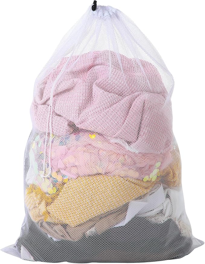 Berlune Large Mesh Laundry Bags, 24 x 36 Inch Bulk Wash Set with Drawstring for Commercial Use, Dorms, Vacation Rentals, Laundromats, Apartments & Facilities (White,1) by Berlune