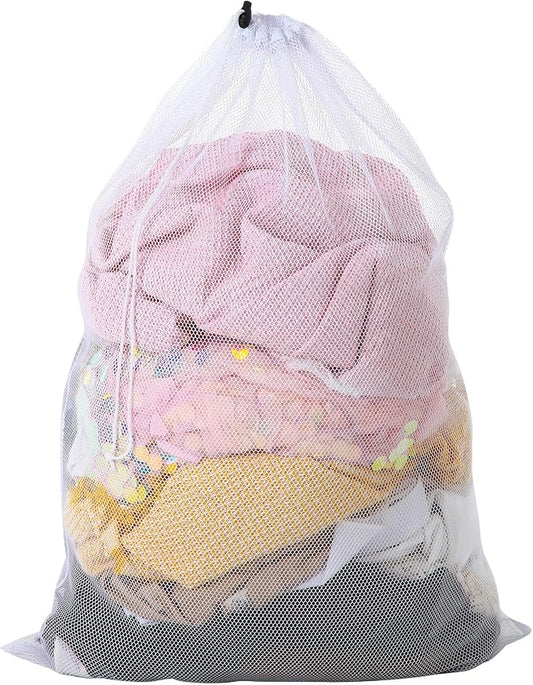 Berlune Large Mesh Laundry Bags, 24 x 36 Inch Bulk Wash Set with Drawstring for Commercial Use, Dorms, Vacation Rentals, Laundromats, Apartments & Facilities (White,1) by Berlune