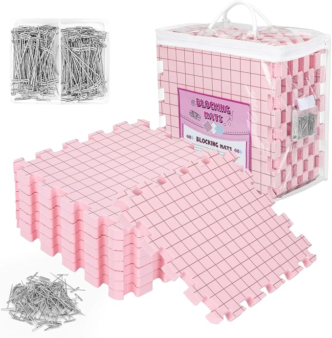 Blocking Mats for Knitting - Opstin Extra Thick Blocking Boards for Crochet Projects with Gridlines - 150 T-Pins and Storage Bag Included for Knitting Supplies - Standard Mat Set - Pack of 9 by Opstin