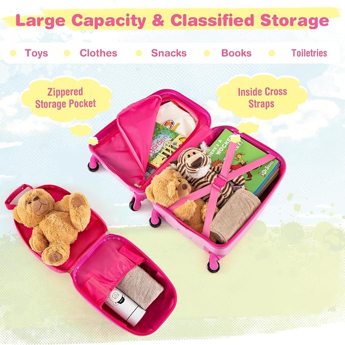 HONEY JOY Kids Luggage, 12" Toddler Backpack & 16" Travel Suitcase with Wheels, Lightweight Toddler Girls Suitcase, Durable ABS Hardshell, 2Pcs Carry On Luggage Set for Boys Girls(Rainbow) - Image 7