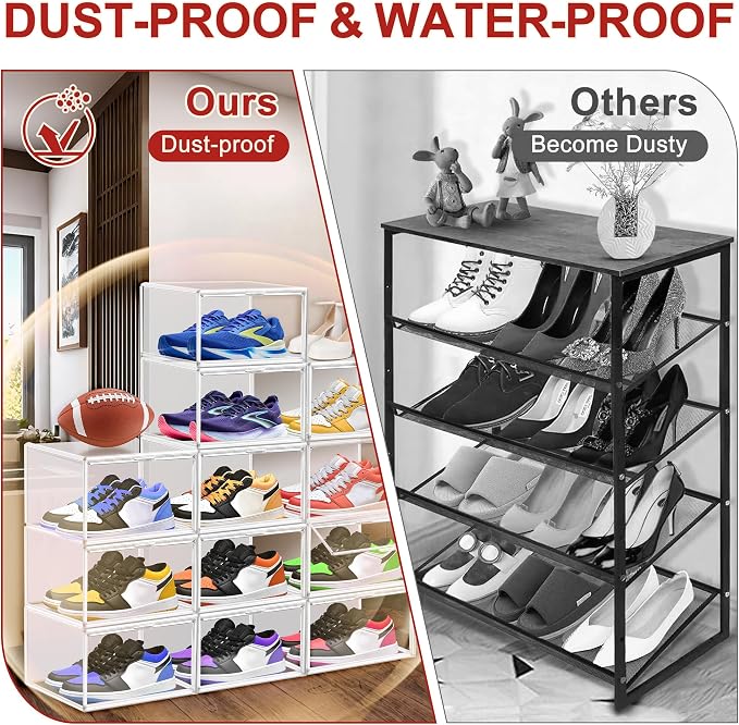 1 Pack Clear Shoe Boxes Size 12 Shoe Storage Organizer for Closet Stackable Shoes Rack Handbag Organizer Plastic Sneaker Storage Bin with Magnetic lids - Image 6