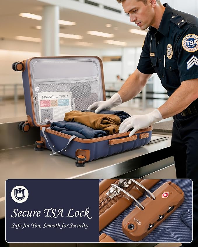 TAKUMI Luggage Sets 5 Piece Lightweight Carry On luggage with Duffel Bag ABS+PC Hardshell Suitcases with YKK zippers Double Spinner Wheels Travel Luggage with TSA Lock(NAVY, 5 PIECE SET) - Image 7