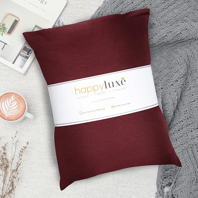 Happyluxe Travel Pillow for Long Flights - Soft, Small, Alternative to Down and Memory Foam. 17 x 13in - Made in The USA, Cabernet Red Airplane Pillow for Adults Sleeping, Camping or Nap - Image 2