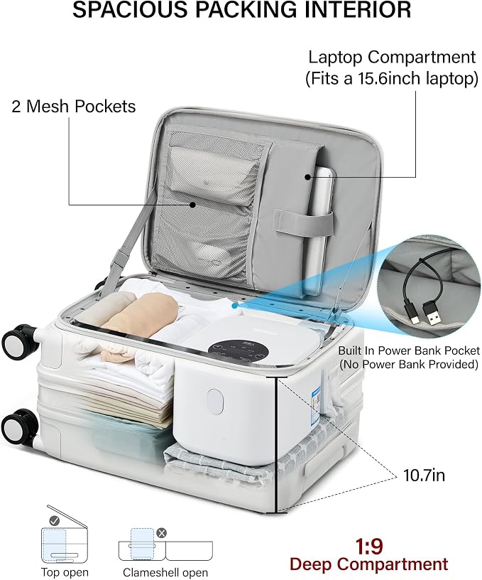 Hanke 20 Inch Expandable Carry On Luggage with Cup Holder 22x14x9 Airline Approved, Top Opening Hard Shell Suitcases with Wheels, Carry-On Travel Suitcase Trunk Luggage with Lock, Smoke White - Image 10