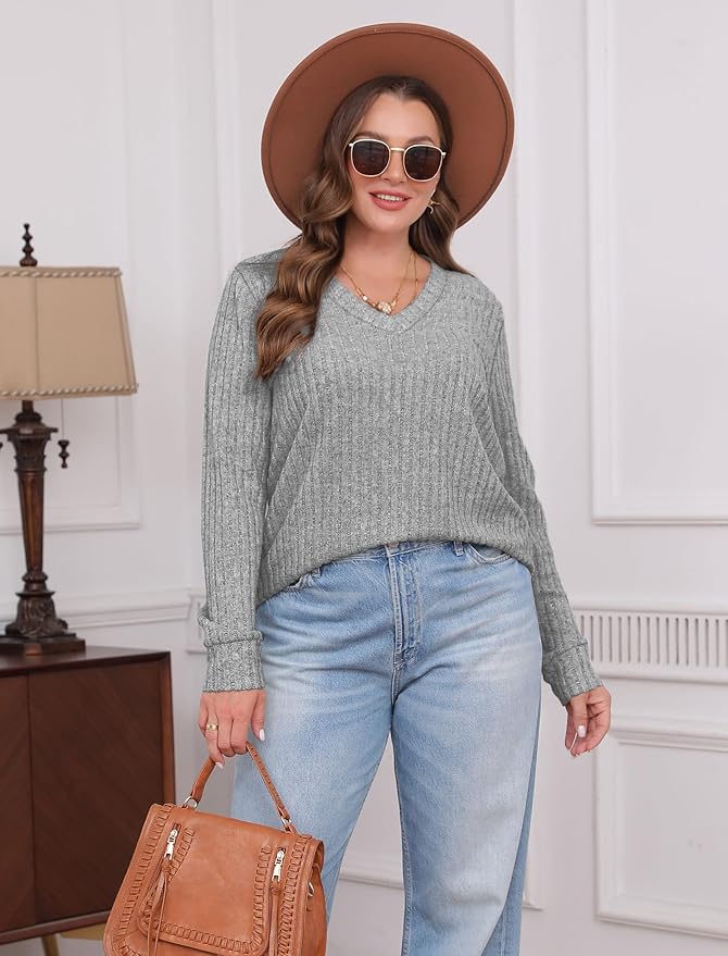 Sampeel V Neck Long Sleeve Shirts for Women Casual Fall Tops Lightweight Tunic Sweaters Fashion Clothes Loose Fit 2025