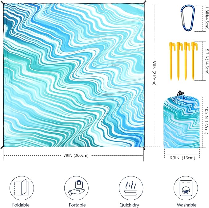 WIWIGO Beach Blanket Waterproof Sandproof Beach Mat 79" X 83"/10'x9'for 2-8 Adults Quick Drying Outdoor Picnic Mat Beach Accessories for Travel, Camping, Hiking - Image 2