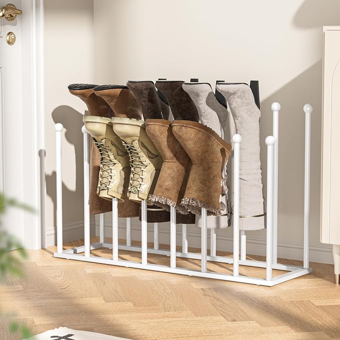 pickpiff Free Standing Shoe Racks - 19.5 Inch White Metal Boot Rack Organizer Tall Boots for Dorm Room, Closet, Entryway, Bedroom, Patio Outdoor, Hallway, White, Shoe Storage Fit for 8 Pairs by pickpiff