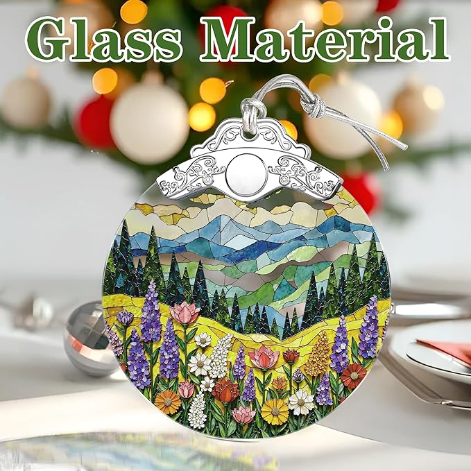 Mountain Wildflower Stained Glass Ornament, Christmas Ornaments – Christmas Tree Ornament, Holiday Decor, Xmas Stocking Stuffers, Gift Idea, Gifts for Nature Lover, Mom, Friend, and Family