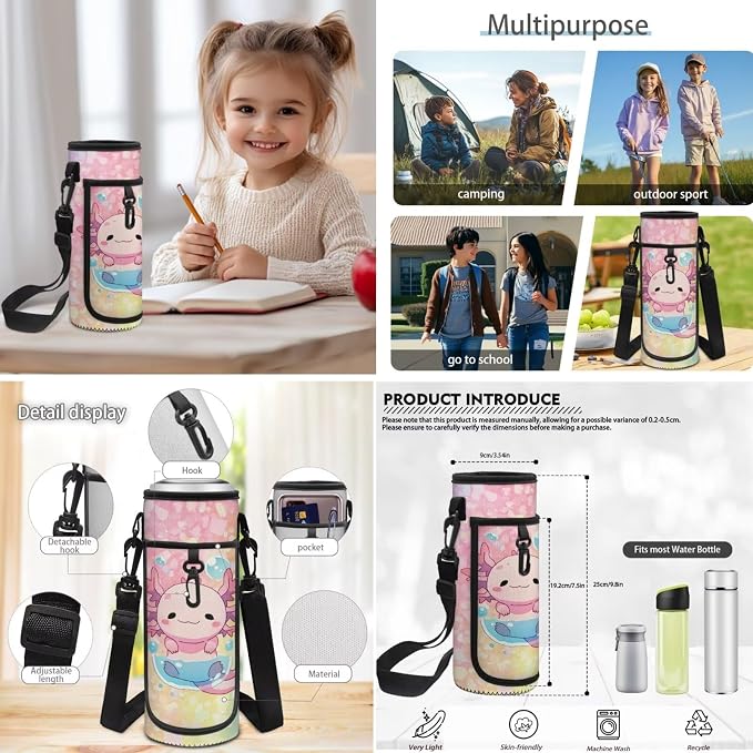 4 in 1 Kids Backpack Bookbag Set Cartoon Axolotl Backpacks School Bookbag with Lunch Box Bag and Pencil Bag Water Bottle Carrier Bag Set for Kids Teen Girls - Image 6