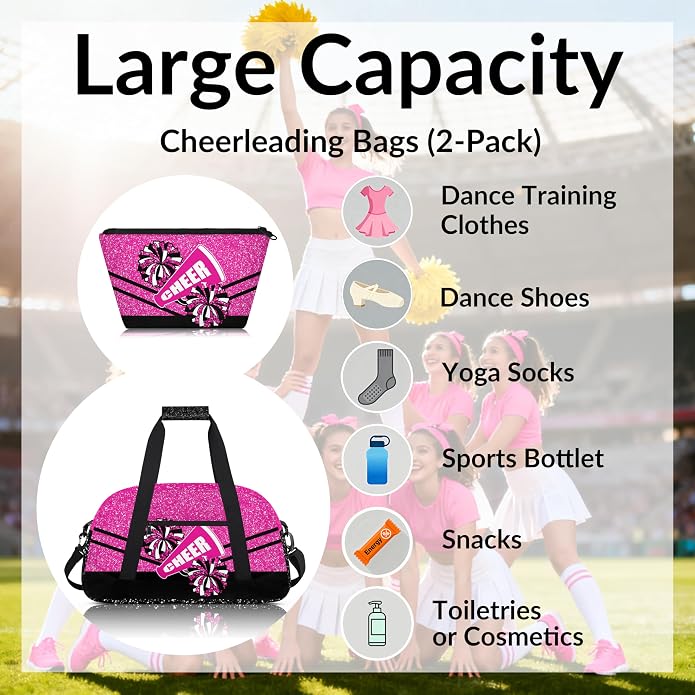 Cheerleading Dance Bag for Women Cheer Team Sport Gym Makeup Cosmetic Bag 2 Pcs Set - Image 2