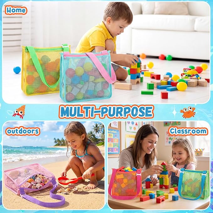 Frienda 4 Pcs Mesh Beach Bag Beach Seashell Bag Shell Collecting Sand Toy Totes Colorful Swimming Accessories Storage Pouch with Adjustable Carrying Straps for Men and Women (Colors E) - Image 7