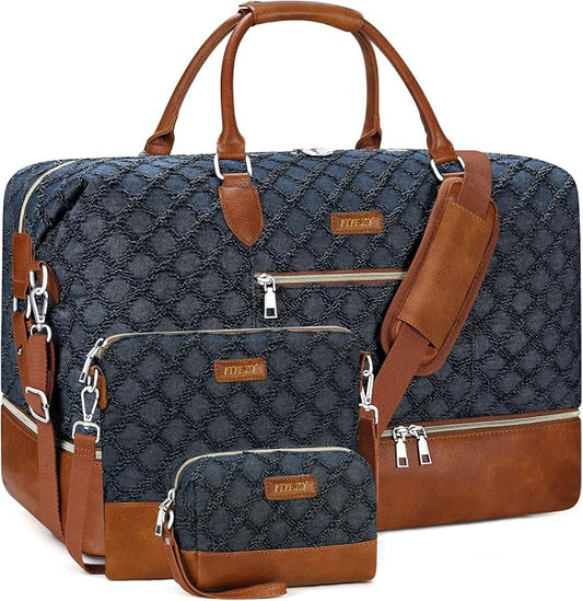 ITIEZY Weekender Overnight Bag for Women - Large Travel Duffel Bag with Shoe Compartment, Gym Duffel Bag Hospital Bag Carry On Tote Bags for Airplanes with Crossbody Bag Toiletry Bag 3Pcs Set by ITIEZY