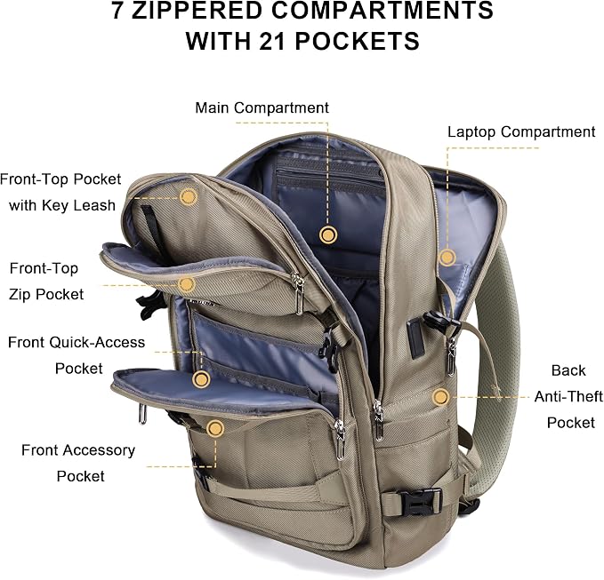 PIJUSHI Casual Travel Backpack for Women with 16" Padded Laptop Compartment | Carry On Luggage with USB Charging Port, 1680D Water-Resistant Nylon, Airline Approved, For Daily, Hiking - Image 5