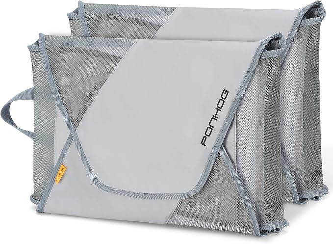Ponhog Grment Folder for Travel 2-Pcs Grey | Original Garment Packing Folder, Foldable Clothes Shirt Bags with Wrinkle-Free Folding Board and Compression Wings by Ponhog