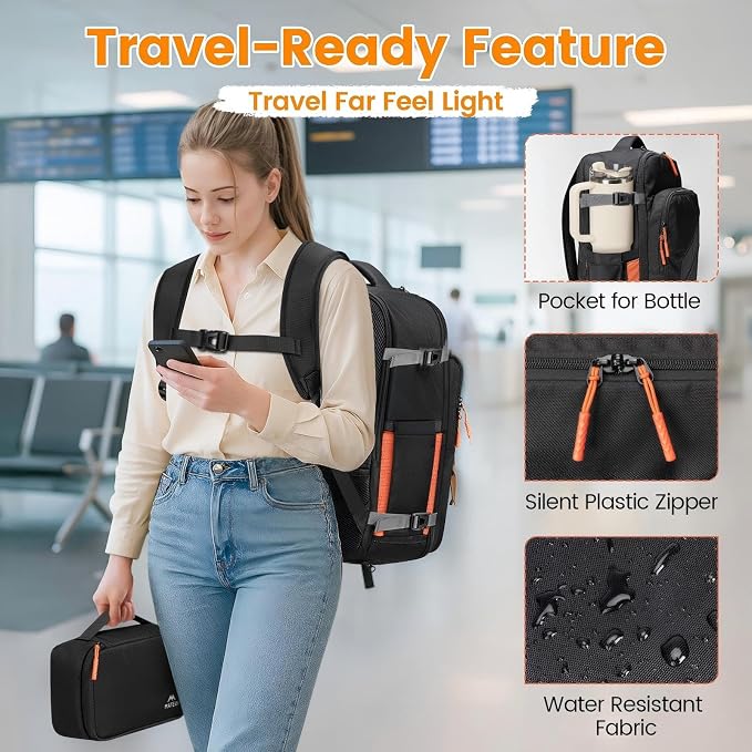 MATEIN Personal Item Backpack, Carryon Bag with Detachable Shoe Compartment | 18×14×8, Airline Approved, Underseat Backpack, Electronics Case, Lightweight Luggage Bag for Frontier Airline, Fit 17" Laptop - Image 5