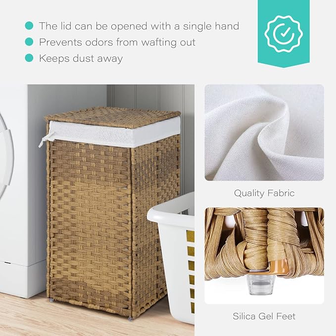 Paylesshere Laundry Basket Handwoven Laundry Hamper 90L/110L Foldable Rattan Hamper With Lid, 2 Removable Liner Bags & 6 Bags,Clothes Bathroom Basket,Natural - Image 5