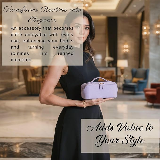 VENOULT Makeup Bag, Spacious Cosmetic Case for Women, Portable 180° Wide-Open Flat Cosmetic Bag, Travel Toiletry Organizer with Handle, Hanmdade, Full Grain Genuine Turkish Leather (Mauve) - Image 9