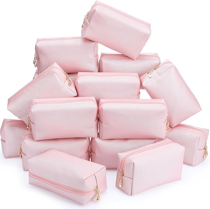20 Pcs Preppy Makeup Bags PU Leather Cosmetic Pouch with Zipper Waterproof Make up Bags Toiletry Beauty Container for Women Bridal Shower Favors End of the Year Teacher Gifts(Rose Gold) by Cunno