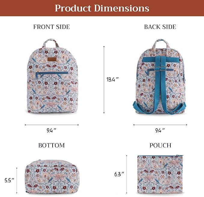 Maison d' Hermine Backpack for Women Men Cotton Shoulder Multipurpose Rucksack with Small Pouch Lightweight Multi Pocket Bag for Travel Work Beach Perfect for Spring Summer (Morris Play) - Image 4