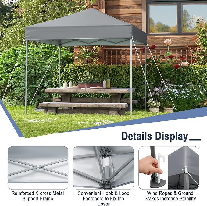 6.6 x 6.6 Ft Pop Up Canopy, 1 Person Instant Setup Canopy Tent with Push Center Lock, 8 Stakes, 4 Ropes & Carrying Bag, Portable Easy Up Gazebo Shelter for Outdoor Camp, Beach, Patio & Party - Image 2