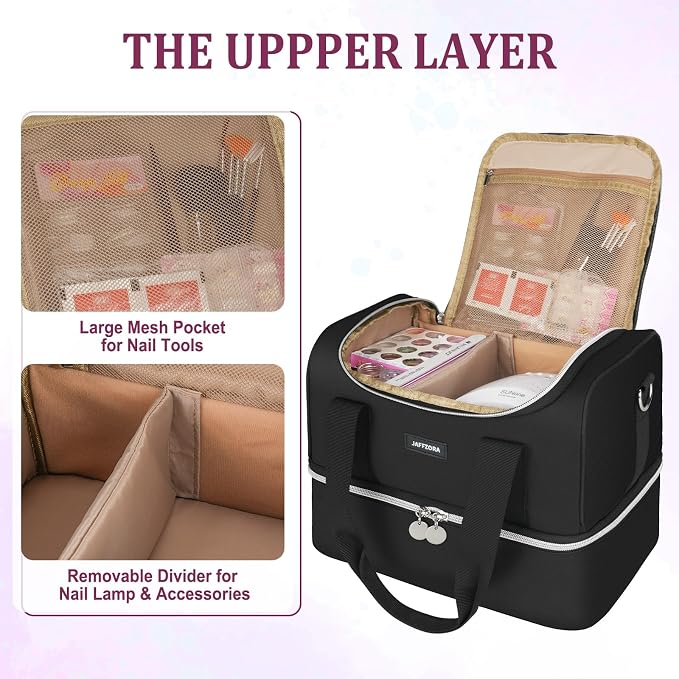 Nail Polish Organizer Case - Large Double Layer Organizers and Storage Bag for Nail Supplies and Art Tech - Image 3