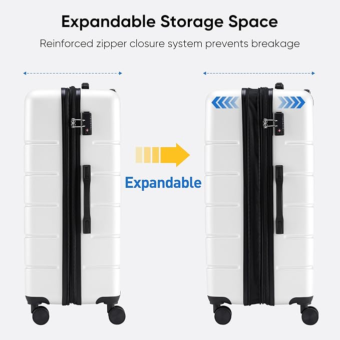 OLIXIS 24 Inch Luggage, Hardside Suitcase with Spinner Wheels, Lightweight ABS Hard Shell Checked Luggage, TSA Approved Lock, Expandable Medium Suitcase for Travel & Business–White - Image 6