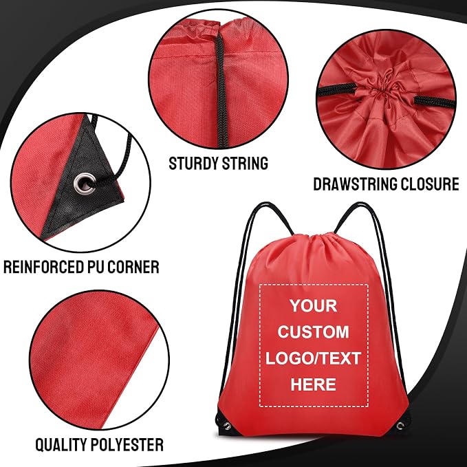 Grneric 10/20/50/100/200 Pack Custom Drawstring Bags Bulk, Promotional Items With Your Logo Personalized String Backpack for Gym, Sport, Travel, 10 Color - Image 2