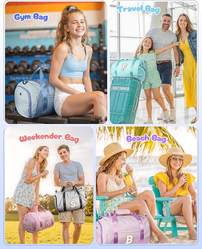 10 Year Old Girl Birthday Gifts, Girls Travel Duffle Bag, Kids Initial Overnight Bags with Shoe Compartment, Customized Weekender Bag with Makeup Pouch, Preppy Stuff for Teen (Letter C) - Image 7