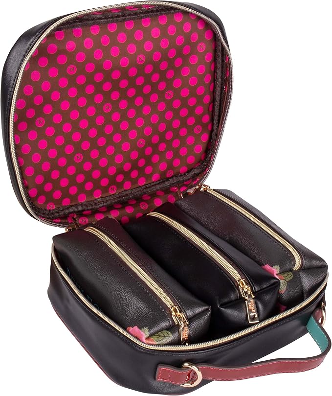 Nicole Lee Travel Handbag Crossbody Set with 3 Fashion Print Makeup Pouches, Women's Cosmetic Toiletry Organizer (Love Me Half) - Image 3