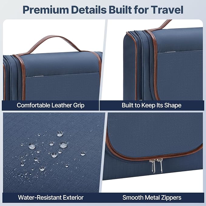 ZAHNI Men’s Hanging Toiletry Bag, Large Capacity Toiletry Organizer | Water-Resistant Toiletry Bag With 360° Hook, Multiple Compartments For Grooming & Shaving, Ideal For Travel & Business, Navy - Image 6