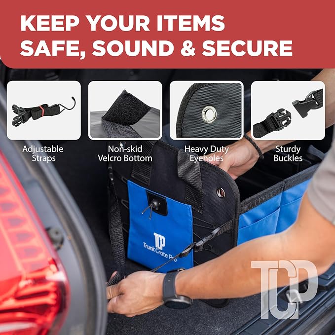 Blue Car Cargo Trunk Organizer for SUV & Auto Storage, Large | Fits Cars, SUVs & Trucks Organizes Sports Gear Keeps Cargo Secure Easy Everyday Storage Space-Saving Car Accessories - Image 9