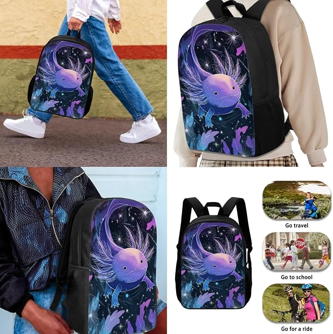 Purple Axolotl Backpack for School Girls 3rd Grade Preppy Ocean Kids Bookbag with Lunch Box Set 4PCS Elementary Student Back Pack Lunchbox Pencil Case Water Bottle Holder Preschool Book Bag - Image 3