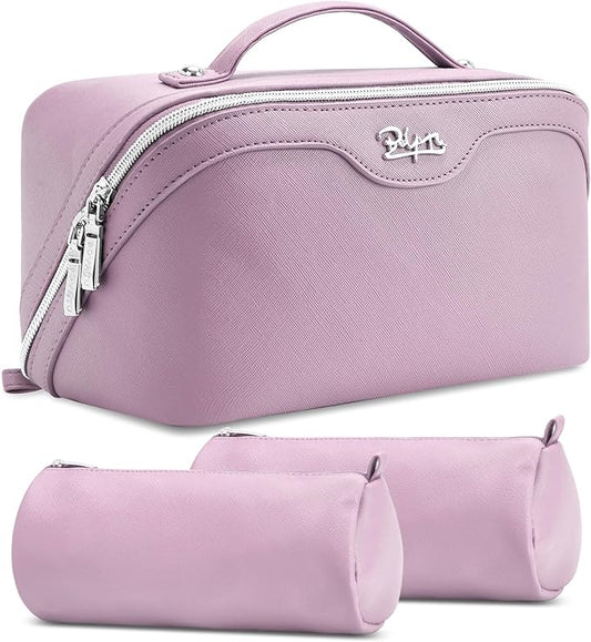 BOYATU Travel Makeup Bag Organizer Cosmetic Bag: 3 Pcs Set Make up Bags for Women with Handle - Waterproof Vegan Leather Toiletry Bags Travel Essentials Pouch with Compartments (C-06-Purple) by BOYATU