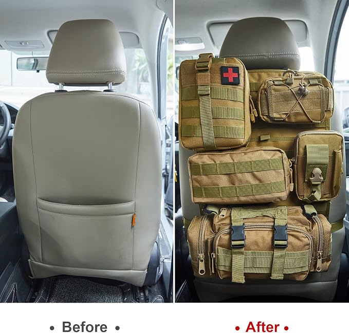 BXBXHD 6 Pack Tactical Truck Organizer Back Seat Storage Car Seat Storage Bag Molle Panels for vehicles, Car and SUV with Lots of Handy Compartments (Khaki) - Image 5