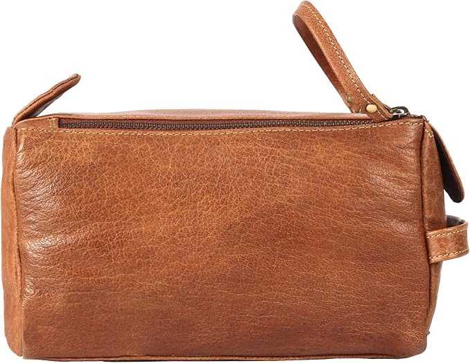 KomalC Premium Buffalo Leather Toiletry Bag for Men & Women With Water resistant Lining, Grooming Travel Pouch, Unisex Wash Bag for Toiletries, Gifts for Men and Women - Image 3