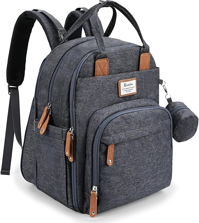 RUVALINO Diaper Bag Backpack-Expandable Baby Bag with up to 50% Capacity -Baby Essentials Bag with Changing Pad Insulated Bottle Holders & Pacifier Case, Waterproof, Dark Gray XL by RUVALINO